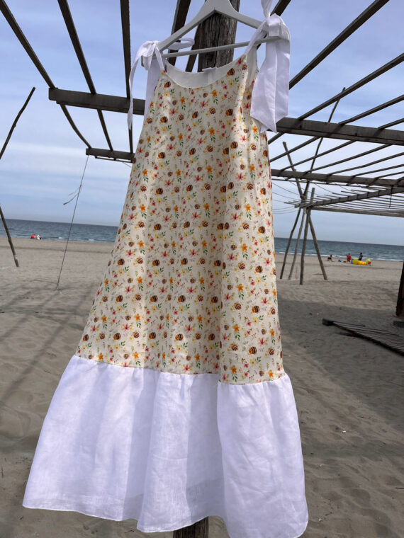 Rochie maxi din in cu funda