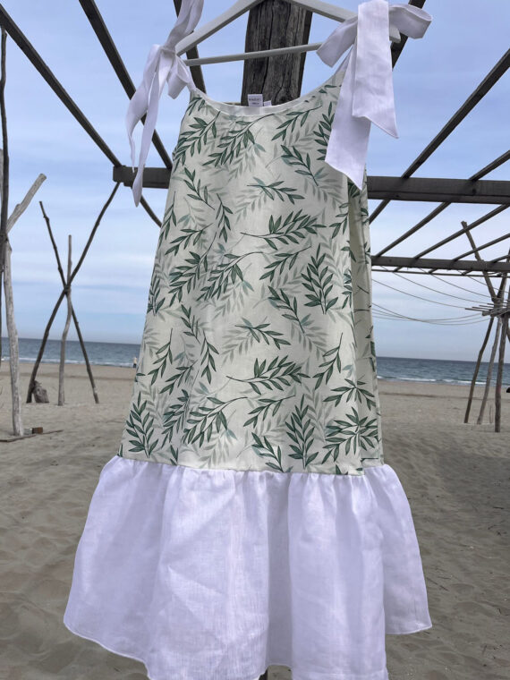 Rochie maxi din in cu funda