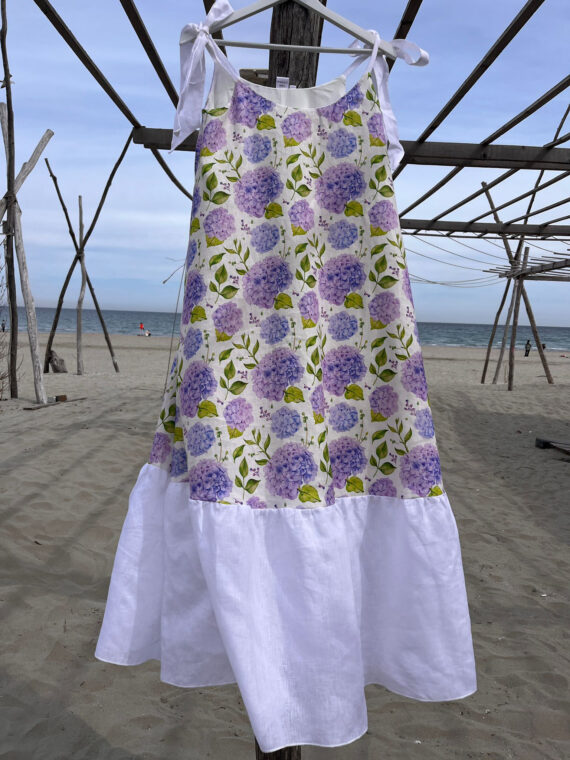 Rochie maxi din in cu funda